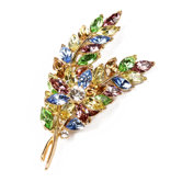 Pastel Crystal Double Leaf Brooch
