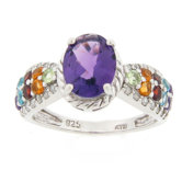 Sterling Silver Amethyst and Multi Gemstone Ring