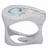 Sterling Silver Oval Cut Gemstone and Topaz Ring