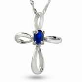 Sterling Silver Cross Sapphire Necklace