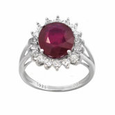 Sterling Silver Oval Genuine Ruby and Cubic Zirconia Ring