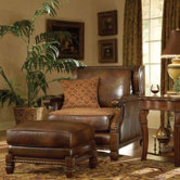 Windsor Court Wood Trim Leather Club Chair in Brown