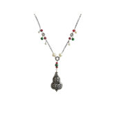 Sterling Silver Gemstone Chinese Blessing Charm Necklace