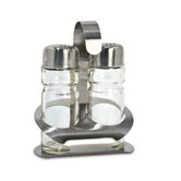 Salt and Pepper Shakers with Caddy in Brushed Satin