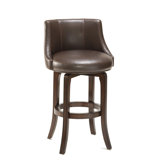 Napa Valley Swivel Bar Stool in Brown Leather and Cherry