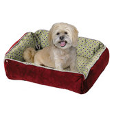 Quiet Time Fur and Designer Print Boutique Reversible Snap Bolster Dog Bed in Burgundy