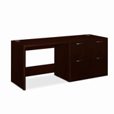 Attune Series Computer Desk with Right Pedestal Credenza with Woodgrain PVC Edge Corner