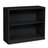 Metal Bookcase, 2 Shelves, 34-1/2w x 12-5/8d x 29h, Black