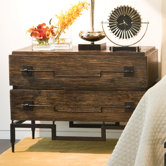 2 Drawer Wide Chest with Black Accents in Dark Brushed Mango