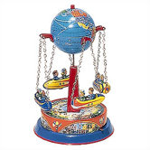 Tin Lever Wind Rocket and Globe Carousel Toy