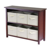 Verona Low Storage Shelf with 6 Foldable Beige Fabric Baskets