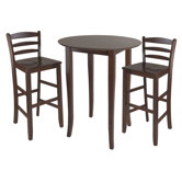 Fiona 3 Piece Set High Round Table with Ladder Back High Chair in Antique Walnut