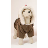 Siberian Dog Coat with Faux Fur-Lined Hood in Brown