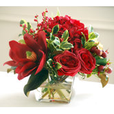 Holiday Mixed Centerpiece in Flared Glass Vase