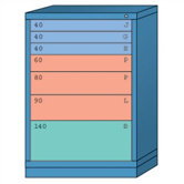 Counter High Standard Cabinet with 7 Drawers: 30" W x 28 1/4" D x 44 1/4" H