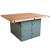 Four Station Workbench with Four Locker Openings