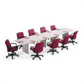 120" Wide Self Edge Boat Shape Top Conference Table with Slab Base
