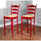 30" Ladder Back Stool in Red (Set of 2)