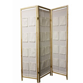 3-Panel Wooden Room Divider with Pocket Holders in Natural