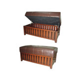 Wooden Storage Bench with Leather Cushion