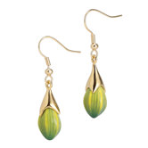Green Orchid Flower Gold Earrings