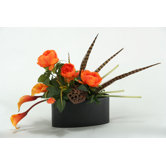 Peonies and Calla Lilies in Oval Metal Planter