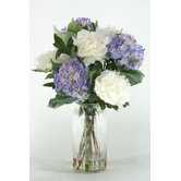 Hydrangeas and Peonies in Glass Vase