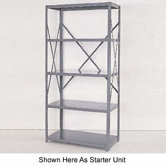 Industrial Clip Open Shelving: Beaded Post Units with 5 Shelf Frames; Adder Unit