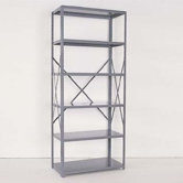 Industrial Clip Open Shelving: Beaded Post Units with 6 Shelf Frames; Adder Unit