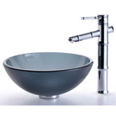 Frosted Black 14" Glass Vessel Sink and Bamboo Faucet