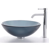 Frosted Black Glass Vessel Sink and Ramus Faucet