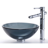 Clear Black Glass Vessel Sink and Bamboo Faucet