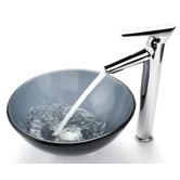 Clear Glass 14" Vessel Sink and Decus Bathroom Faucet in Chrome