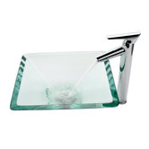 Aquamarine Glass Vessel Sink and Decus Bathroom Faucet in Chrome