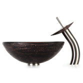 Copper Illusion Glass Vessel Sink and Waterfall Faucet