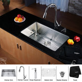 30" Undermount Single Bowl Kitchen Sink with 18.5" Faucet and Soap Dispenser in Chrome