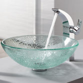 Broken Glass Vessel Sink and Single Hole Faucet with Single Handle