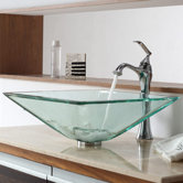 Clear Aquamarine Glass Vessel Sink and Single Hole Faucet with Single Handle