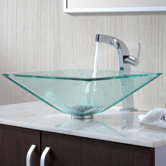 Clear Aquamarine Glass Vessel Sink and Single Hole Faucet with Single Handle