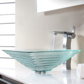 Clear Alexandrite Glass Vessel Sink and Single Hole Faucet with Single Handle