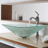 Clear Alexandrite Glass Vessel Sink and Single Hole Faucet with Single Handle