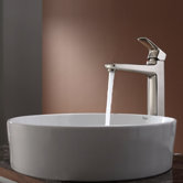 18" White Round Ceramic Sink and Virtus Faucet