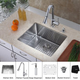 19" W x 32.75" L Undermount Single Bowl Stainless Steel Kitchen Sink with Chrome Kitchen Faucet