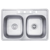 33 inch Topmount 50/50 Double Bowl  Stainless Steel Kitchen Sink