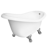 Ascot AcraStone Slipper Bath Tub with No Faucet Holes in White