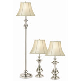 Essentials Three Piece Broadway Lamp Set in Brushed Nickel/Brushed Steel