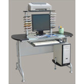 Half Glass Top Computer Desk with 4 Levels and CD Holders