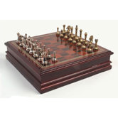 Metal Chessmen with Deluxe Wood Chess Board and Storage