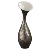 30" Tall Wood Vase w/Mother of Pearl Shell and Glossy Cream Lacquer