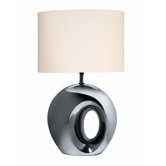 Ceramic Table Lamp Finished in Black Chrome with Off-White Fabric Shade
